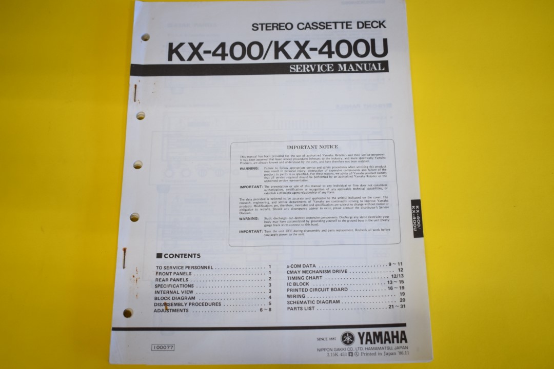 Yamaha KX-400/KX-400U Cassette Deck Service Manual