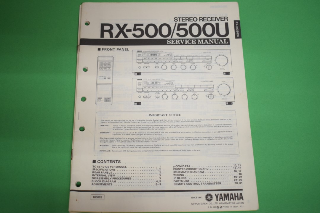 Yamaha RX-500/500U Stereo Receiver Service Manual