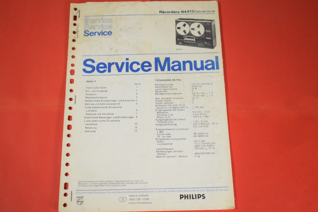 Philips N4415 Tape Recorder Service Manual