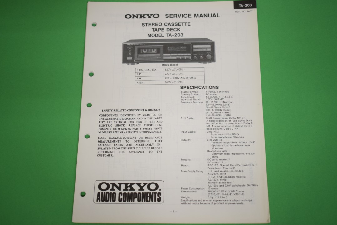 Onkyo TA-203 Cassette Deck Service Manual