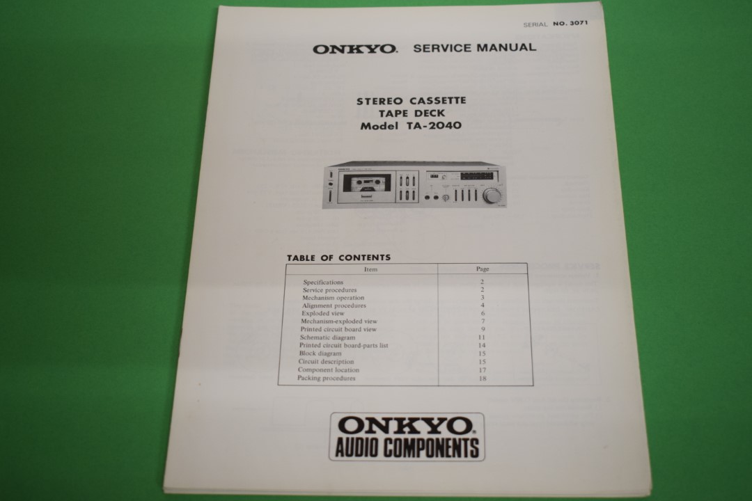 Onkyo TA-2040 Cassette Deck Service Manual