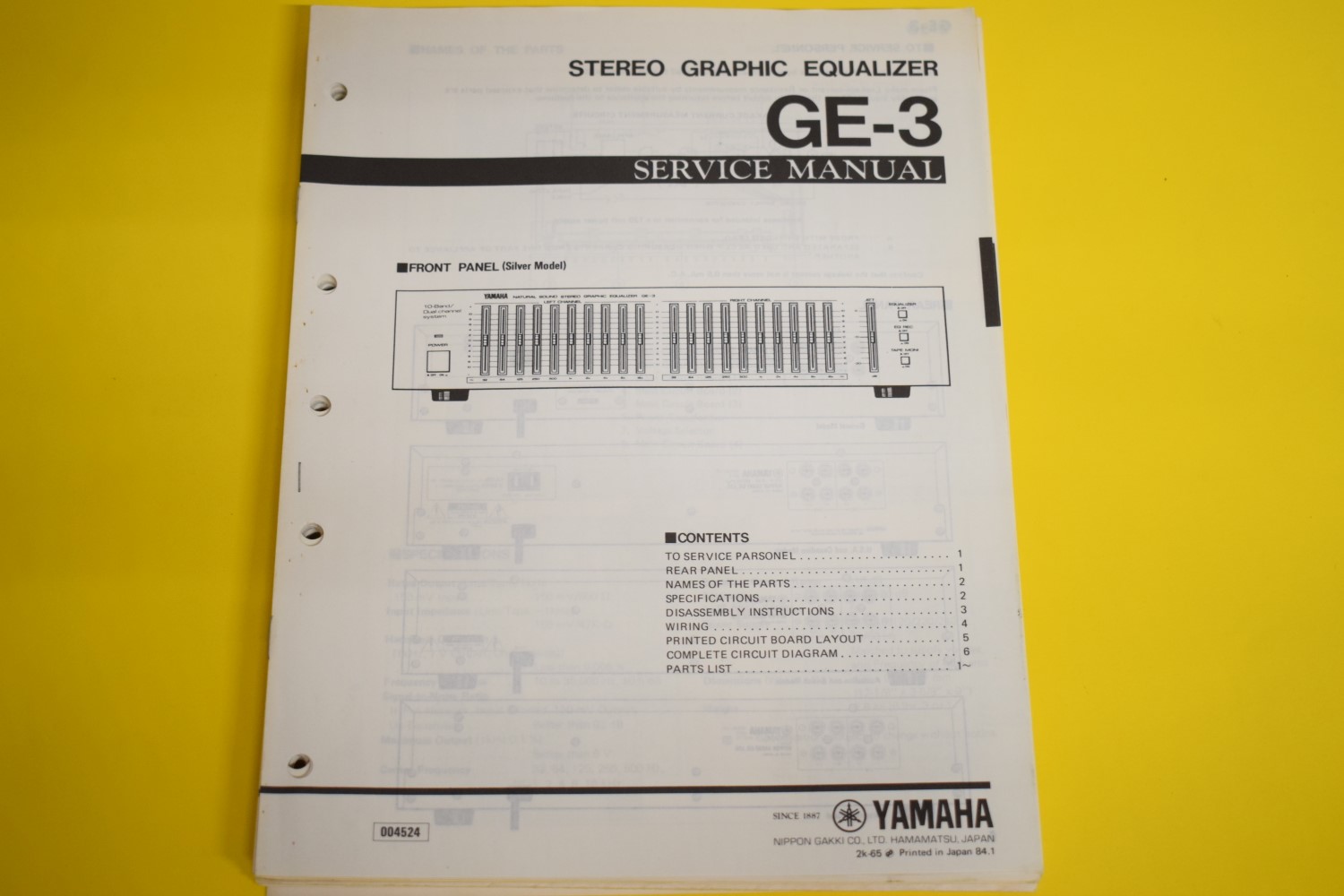 Yamaha GE-3 Equalizer Service Manual