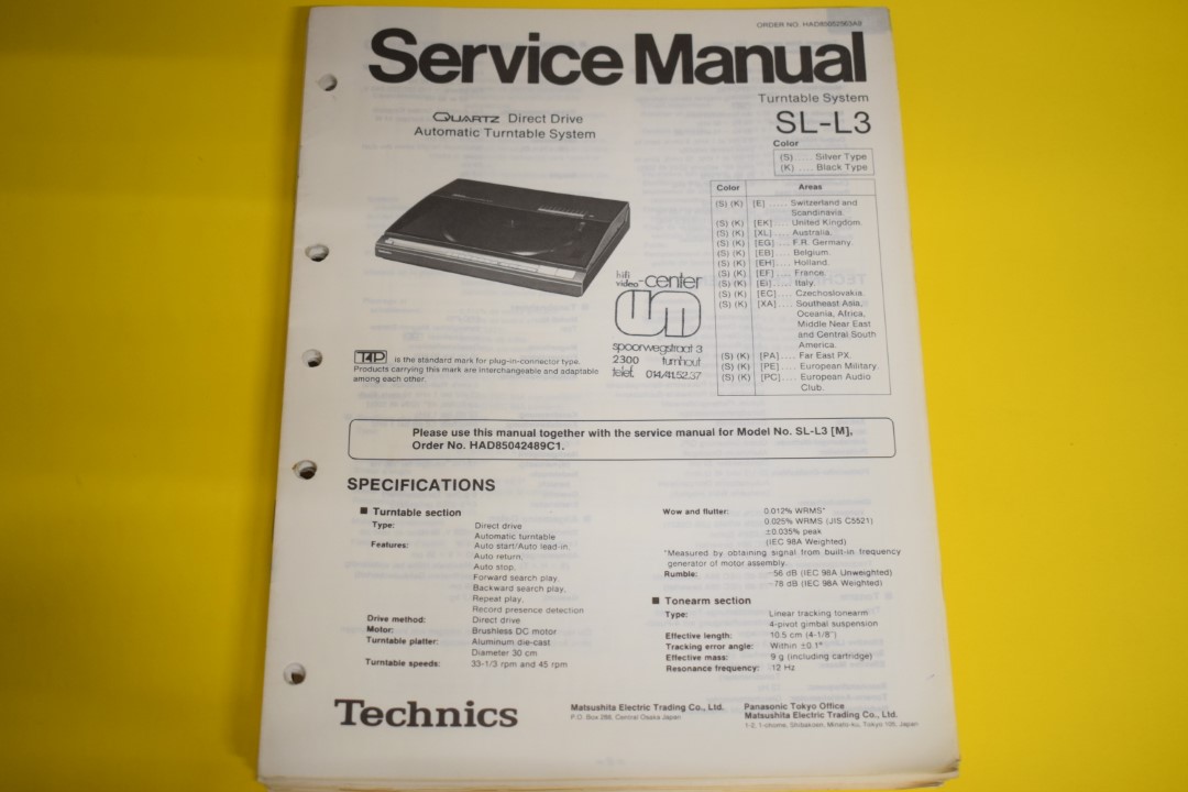 Technics SL-L3 Turntable Service Manual