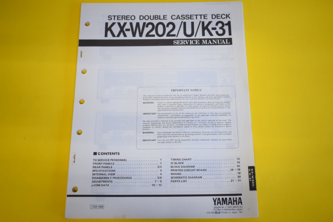 Yamaha KX-W202/U/K-31 Double Cassettedeck Service Manual
