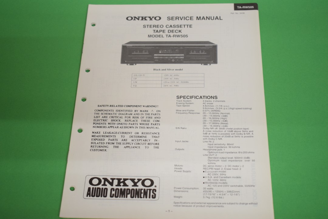 Onkyo TA-RW505 Cassette Deck Service Manual