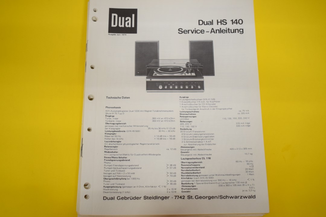 Dual HS 140 Turntable / Amplifier / Speaker Service Manual