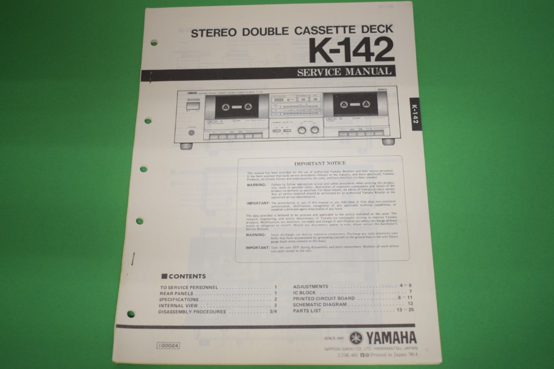Yamaha K-142 Cassette Deck Service Manual