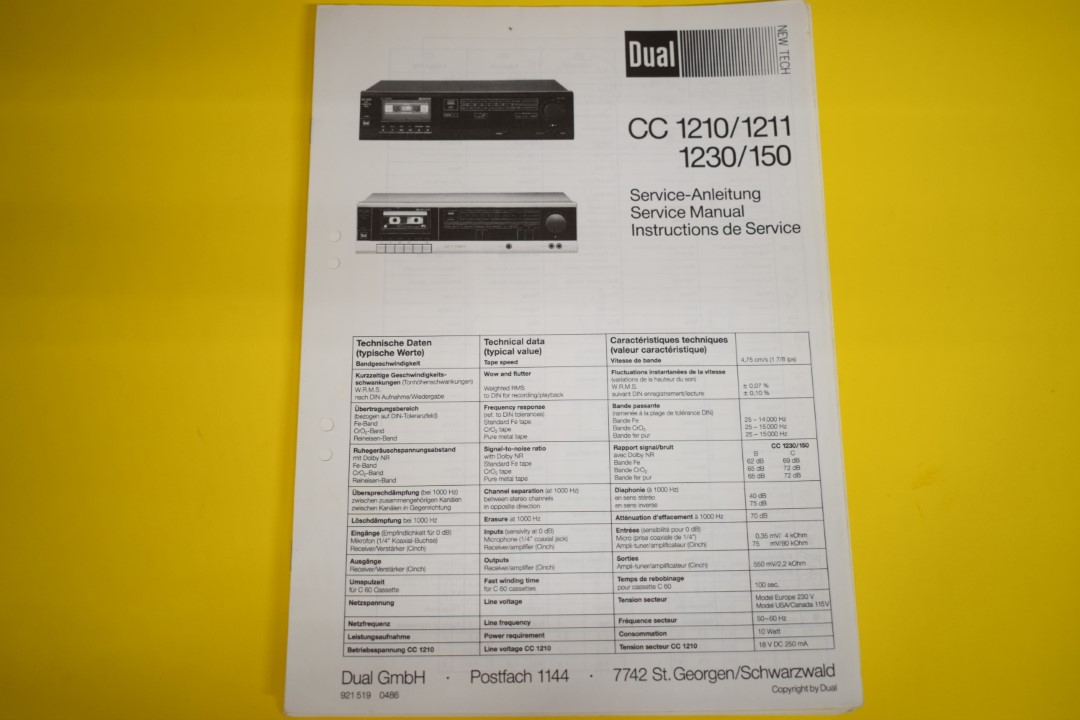 Dual CC 1210/1211/1230/150 cassettedeck Service Manual