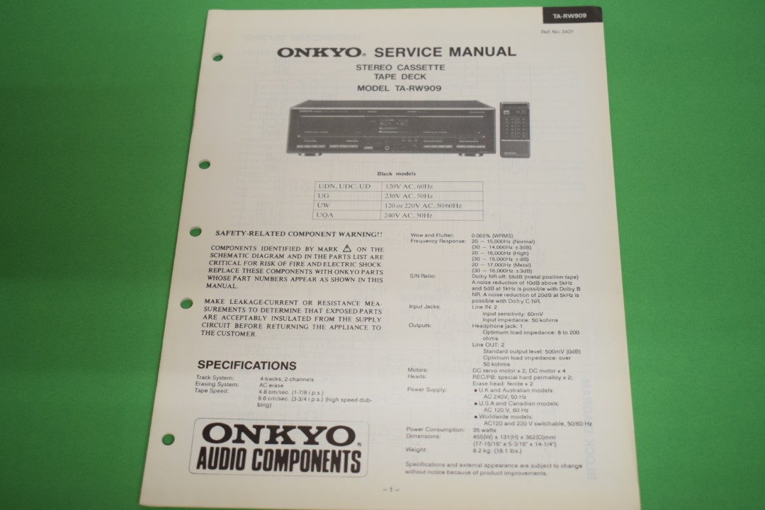 Onkyo TA-RW909 Cassette Deck Service Manual