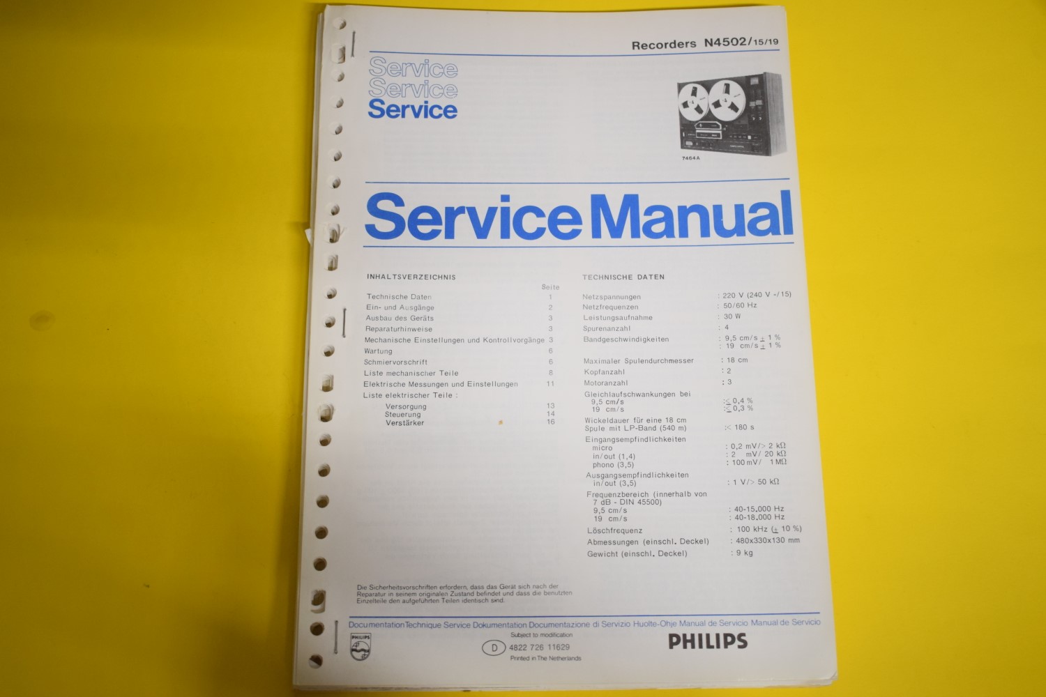 Philips N4502 Tape Recorder Service Manual – German
