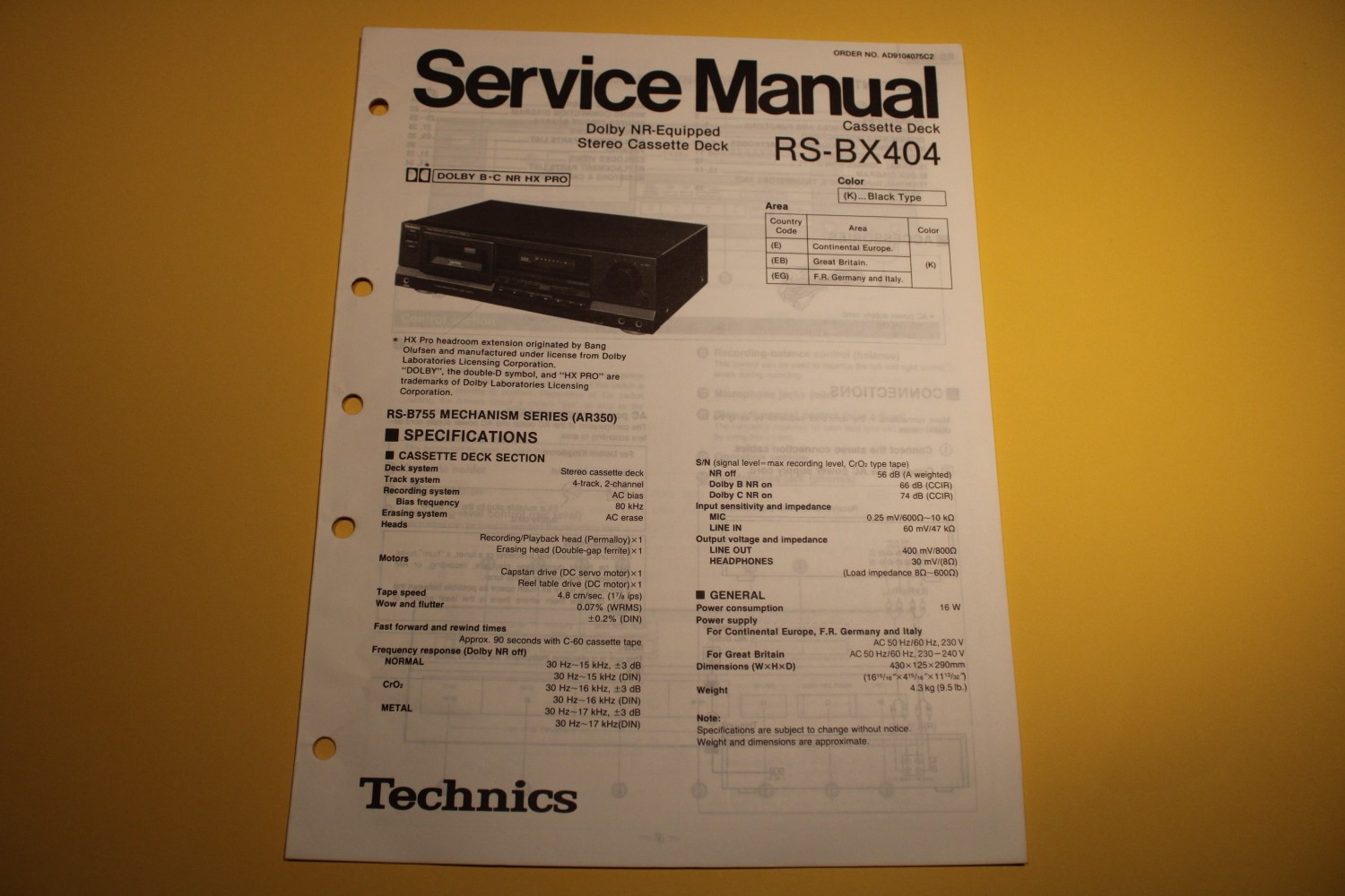 Technics RS-BX404 cassettedeck Service Manual