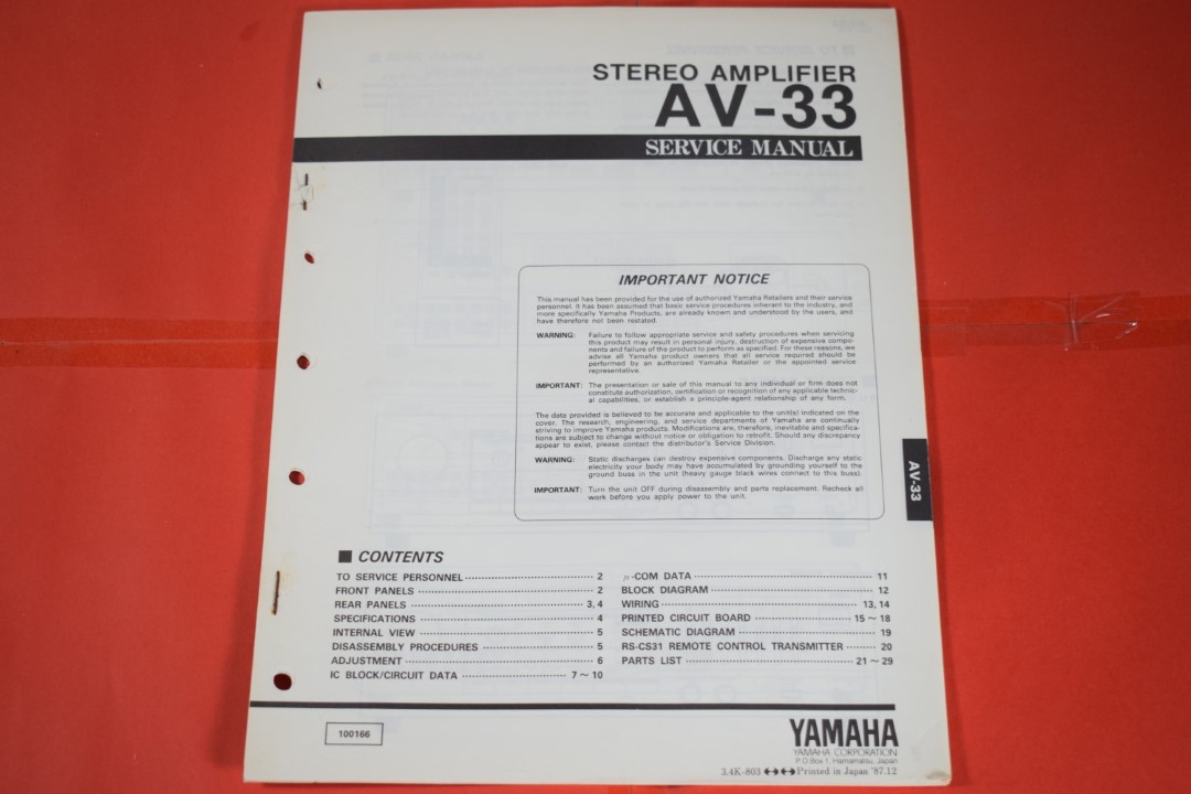 Yamaha AV-33 Stereo Amplifier Service Manual