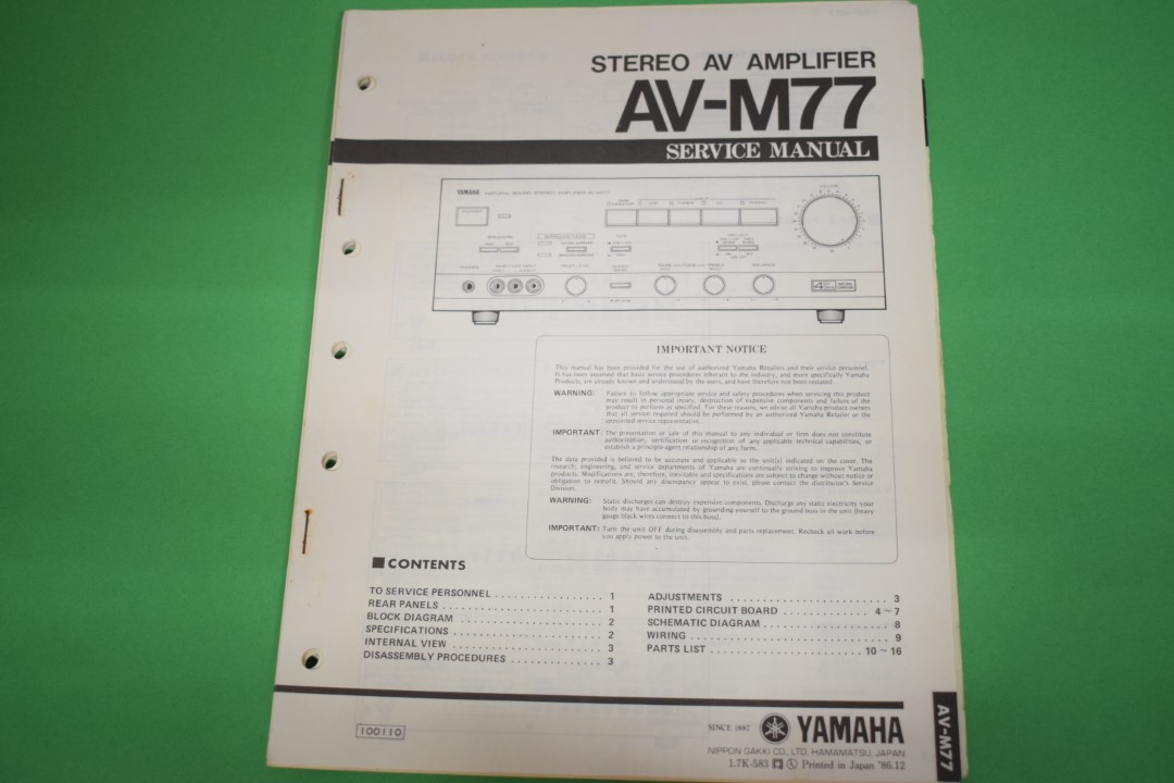 Yamaha AV-M77 AV Amplifier Service Manual