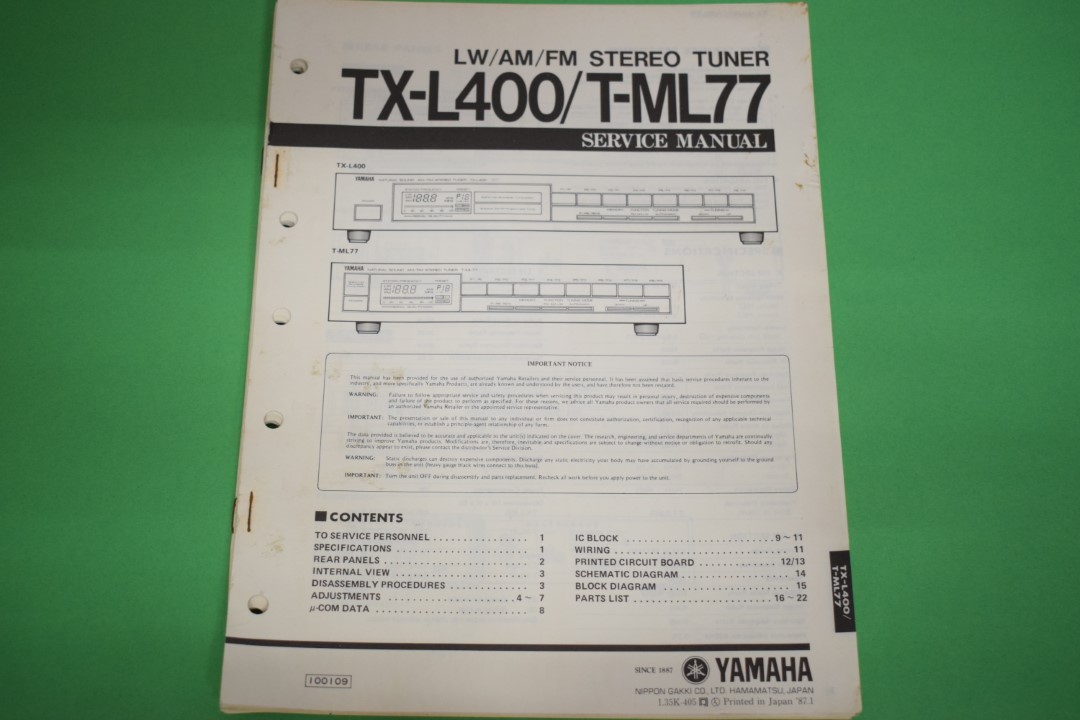 Yamaha TX-L400 / T-ML77 Tuner Service Manual