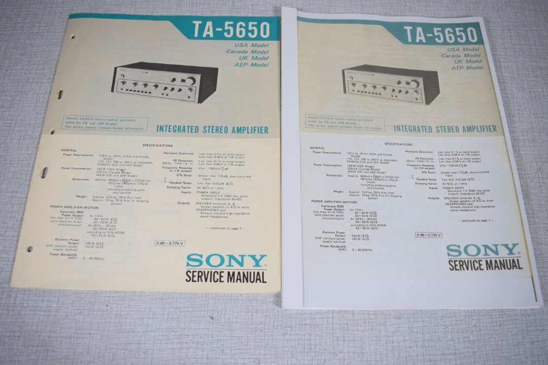 Sony TA-5650 V-FET Amplifier Photocopy Original Service Manual