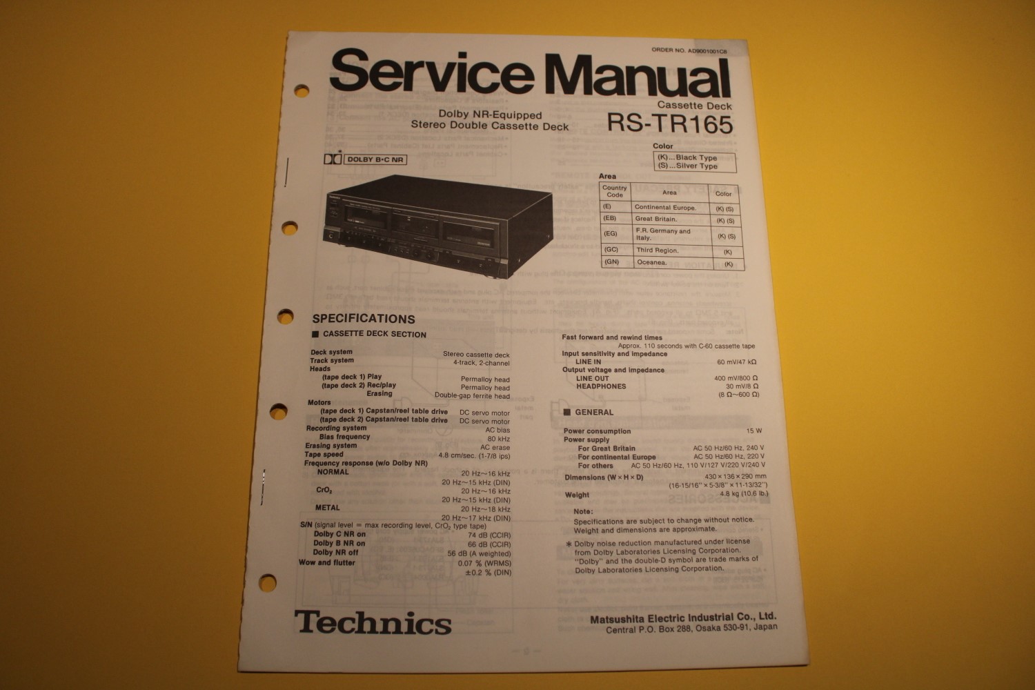 Technics RS-TR165 cassettedeck Service Manual
