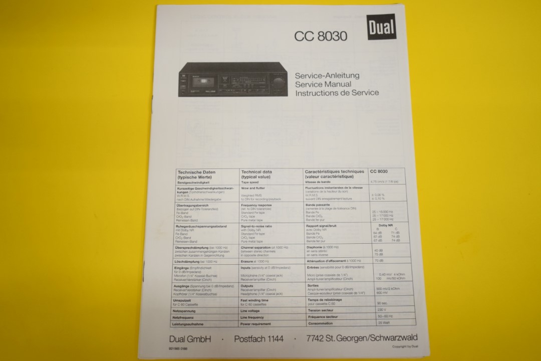 Dual CC 8030 cassettedeck Service Manual