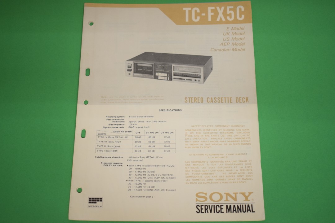 Sony TC-FX5C Cassette Deck Service Manual