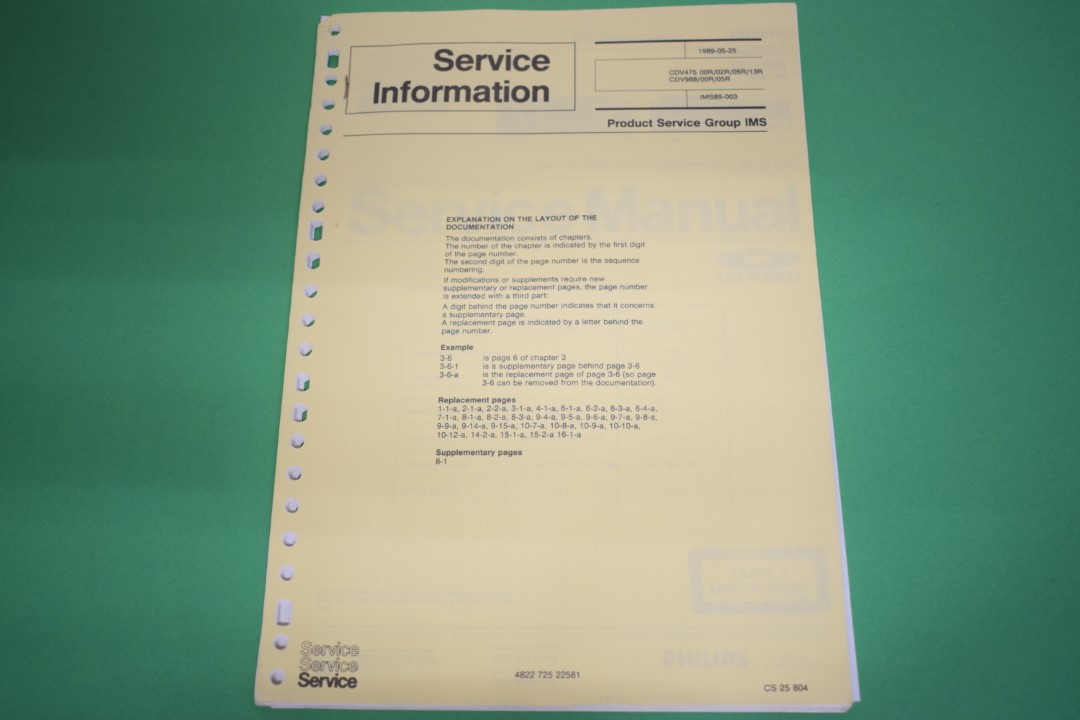 Philips CDV475 CD-Video (Laserdisc) Player Service Manual