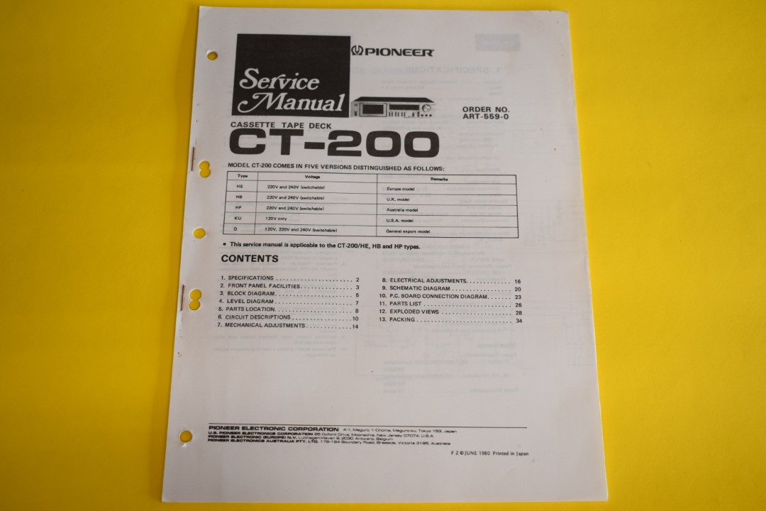 Pioneer CT-200 cassettedeck Service Manual