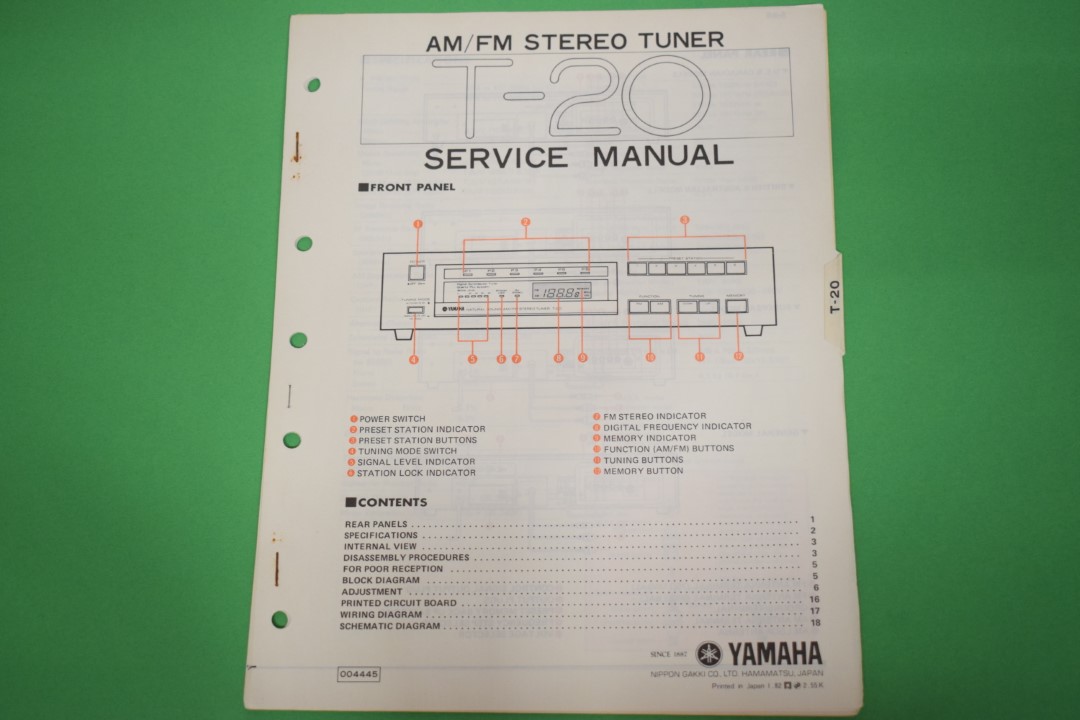 Yamaha T-20 Tuner Service Manual
