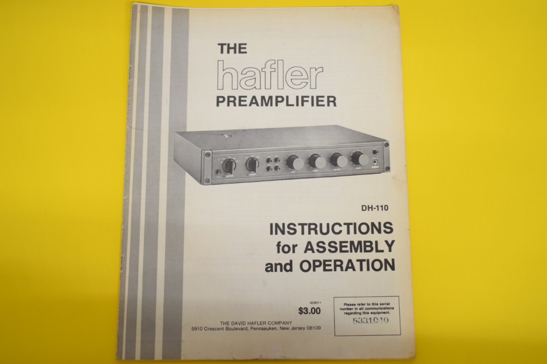 Hafler DH-110 Pre-Amplifier Instructions for assembly and operation