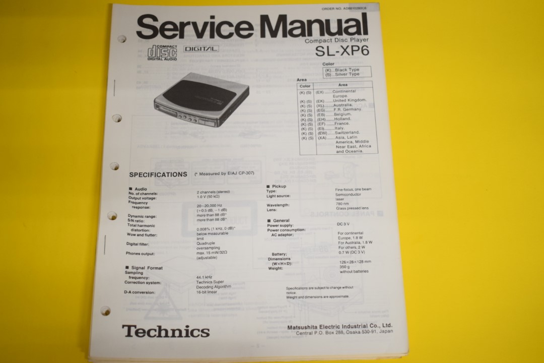 Technics SL-XP6 Portable CD-Player Service Manual