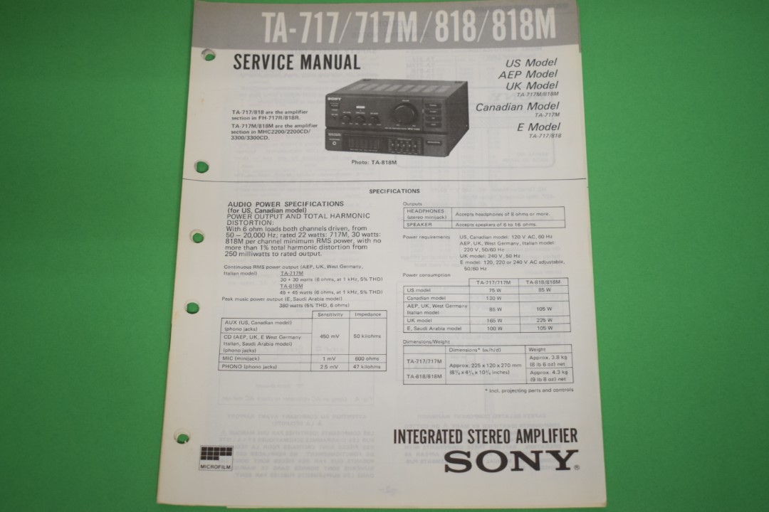 Sony TA-717(M) / 818(M) Amplifier Service Manual