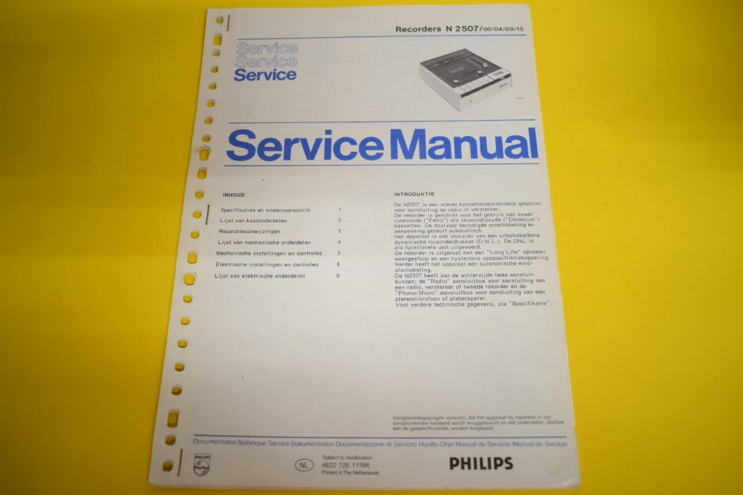 Philips N2507 cassettedeck Service Manual