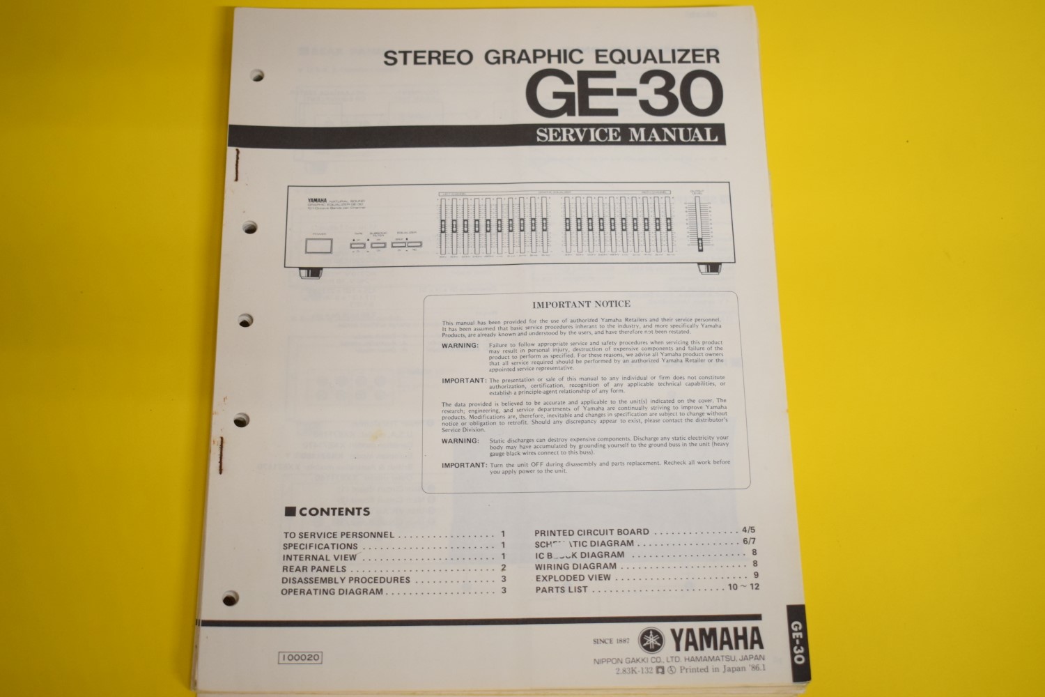 Yamaha GE-30 Equalizer Service Manual