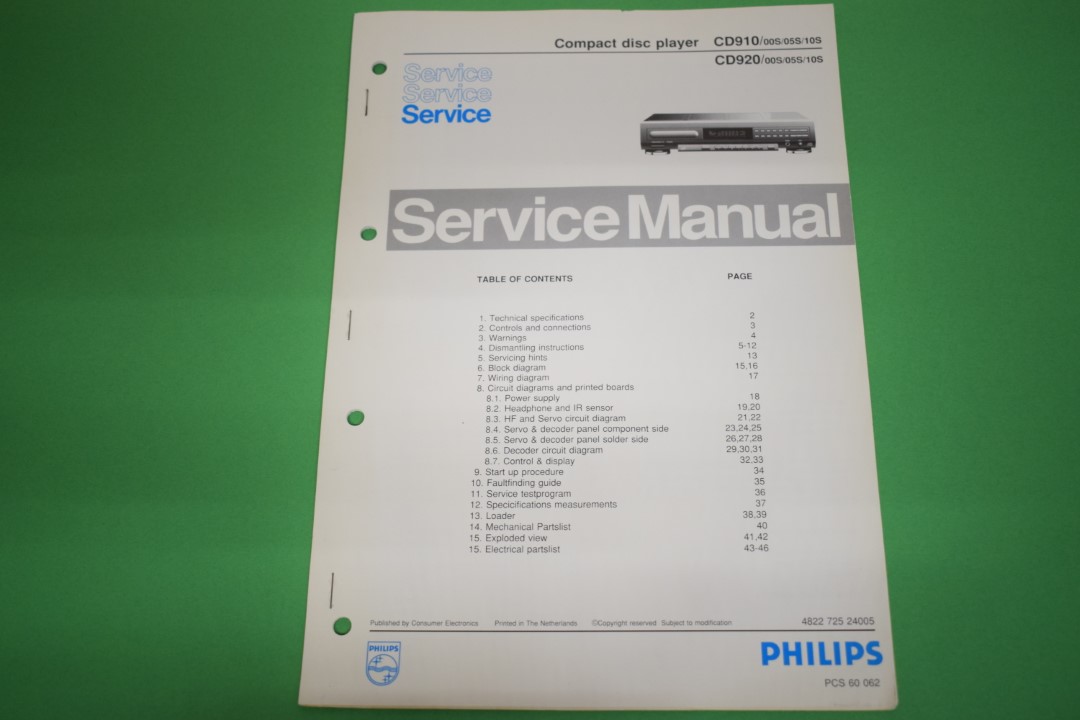 Philips CD910 / CD920 CD-Player Service Manual