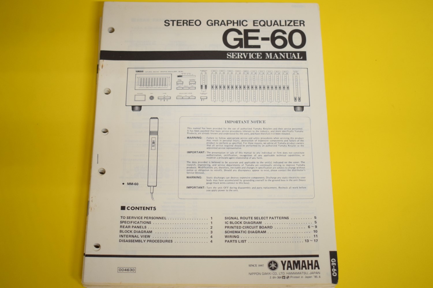 Yamaha GE-60 Equalizer Service Manual