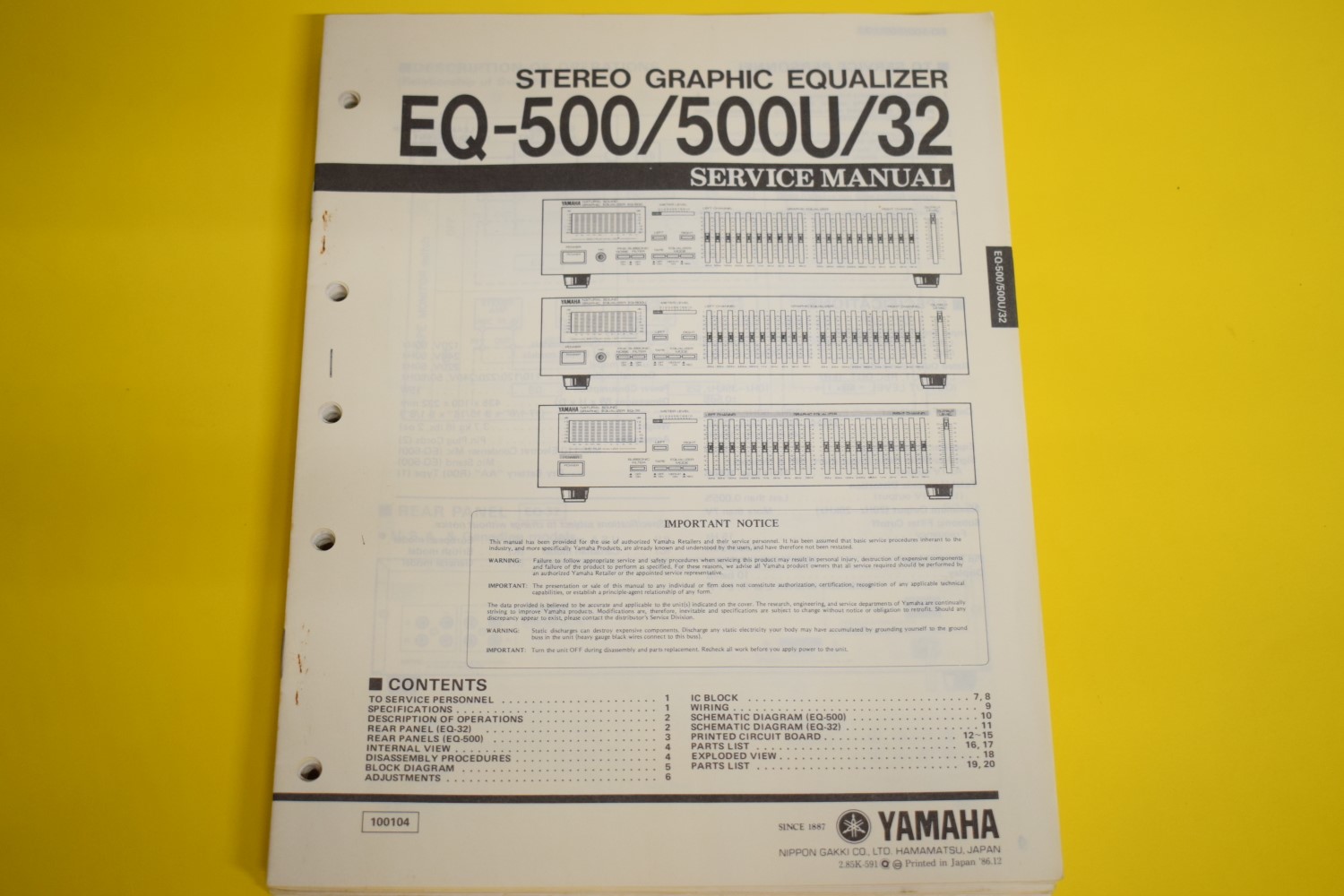 Yamaha EQ-500/EQ/500U/32 Equalizer Service Manual