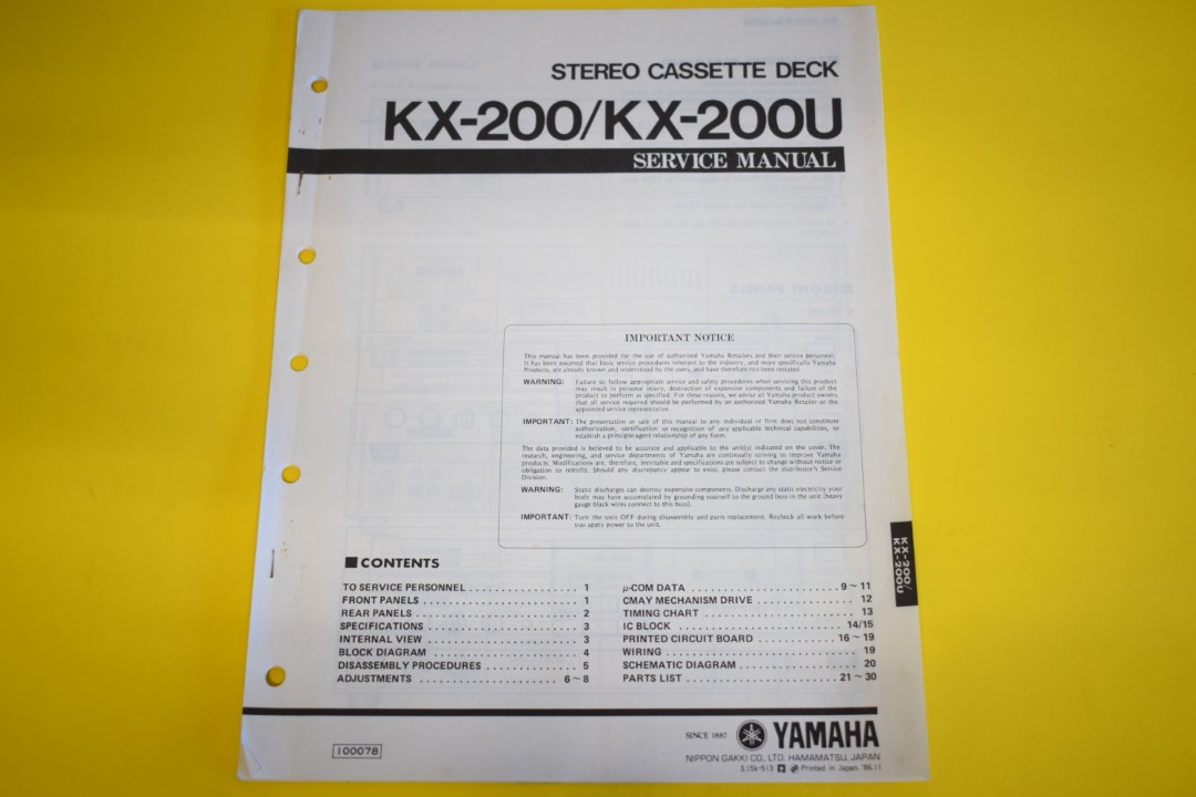 Yamaha KX-200/KX-200U Cassette Deck Service Manual