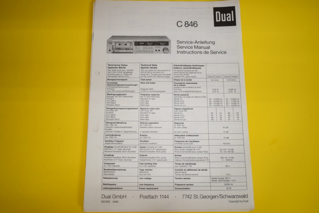 Dual C 846 cassettedeck Service Manual