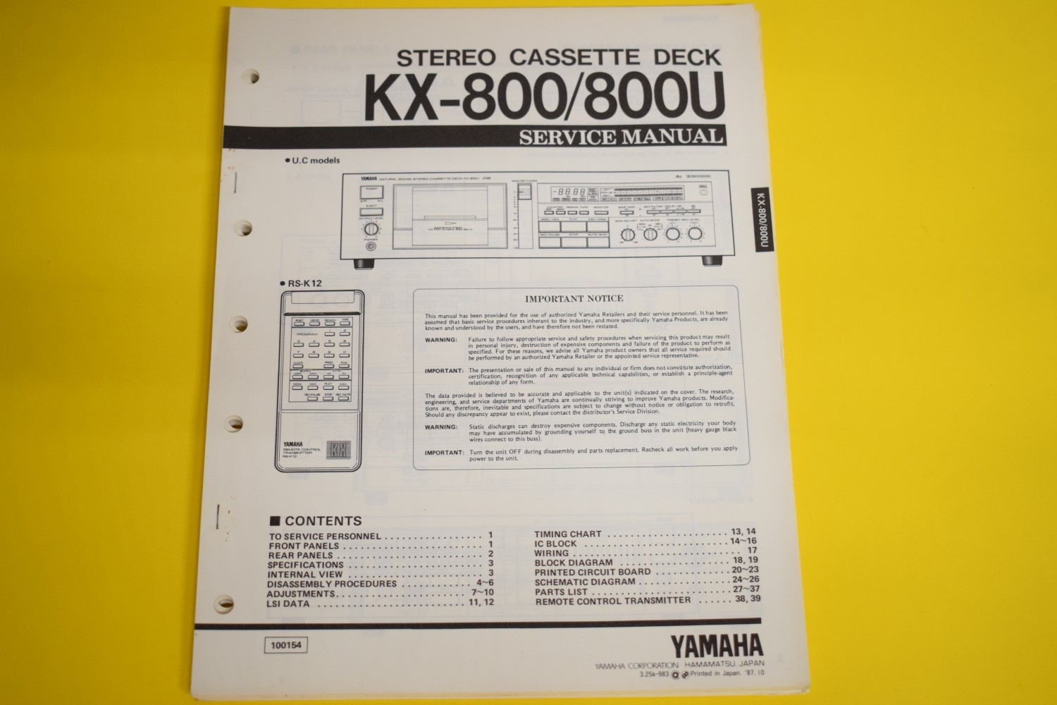 Yamaha KX-800/KX-800U cassettedeck Service Manual
