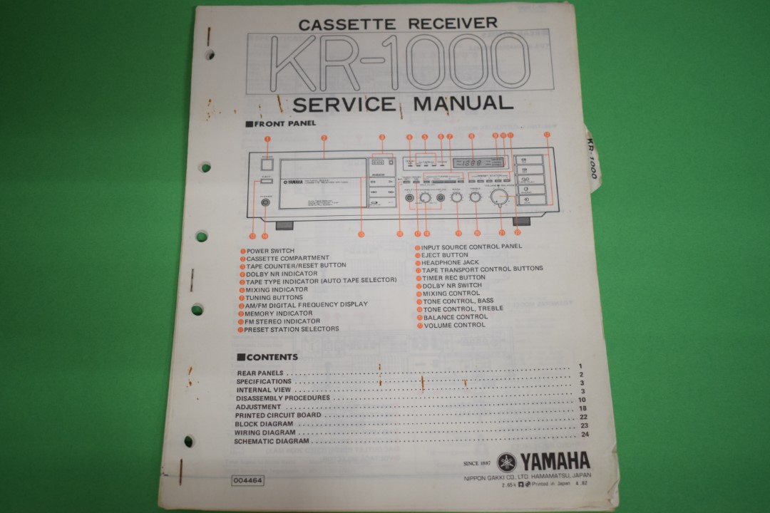 Yamaha KR-1000 Cassette Receiver Service Manual