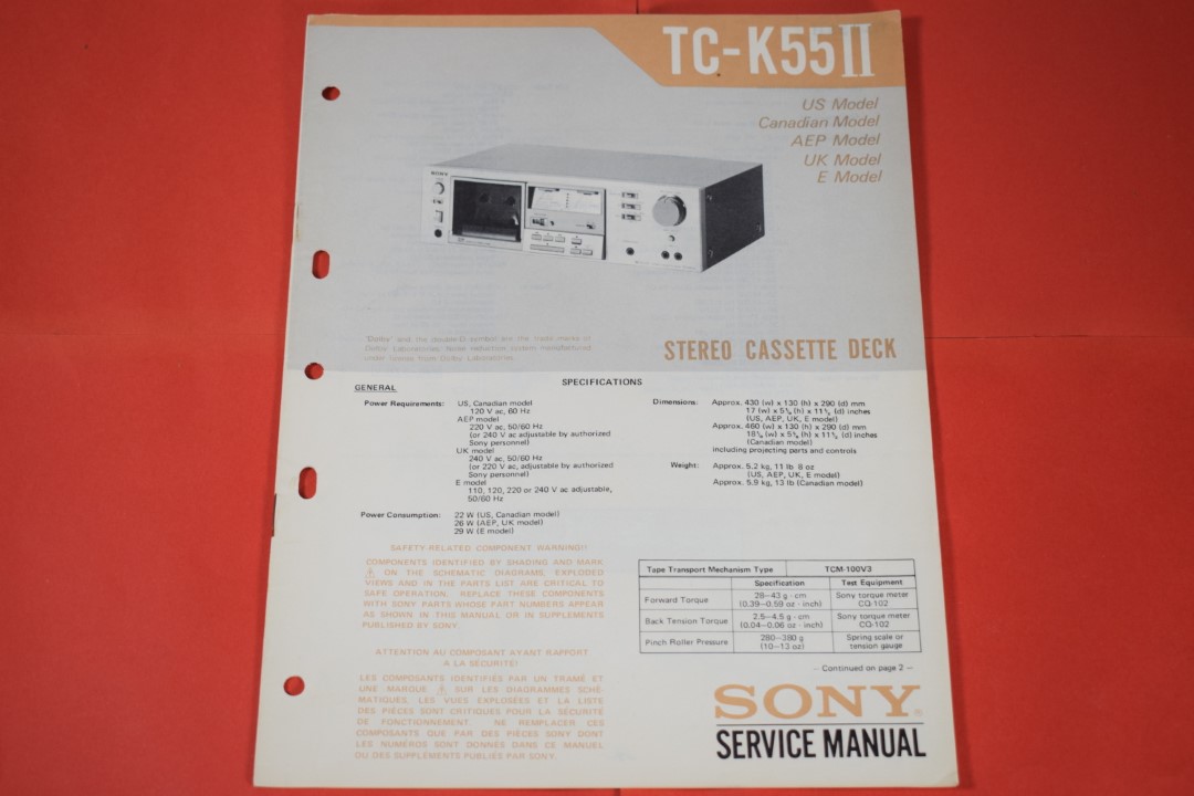 Sony TC-K55II Cassette Deck Service Manual