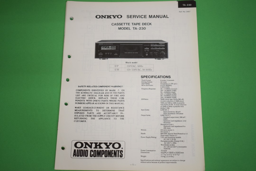 Onkyo TA-230 Cassette Deck Service Manual