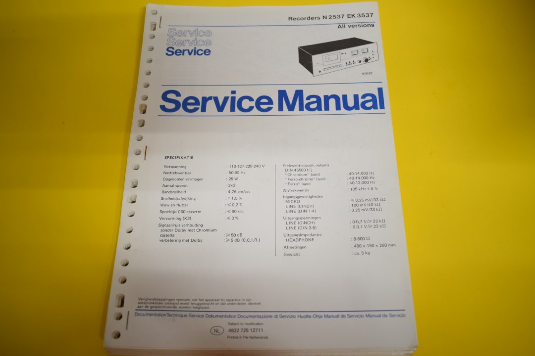 Philips N2537 / EK3537 cassettedeck Service Manual