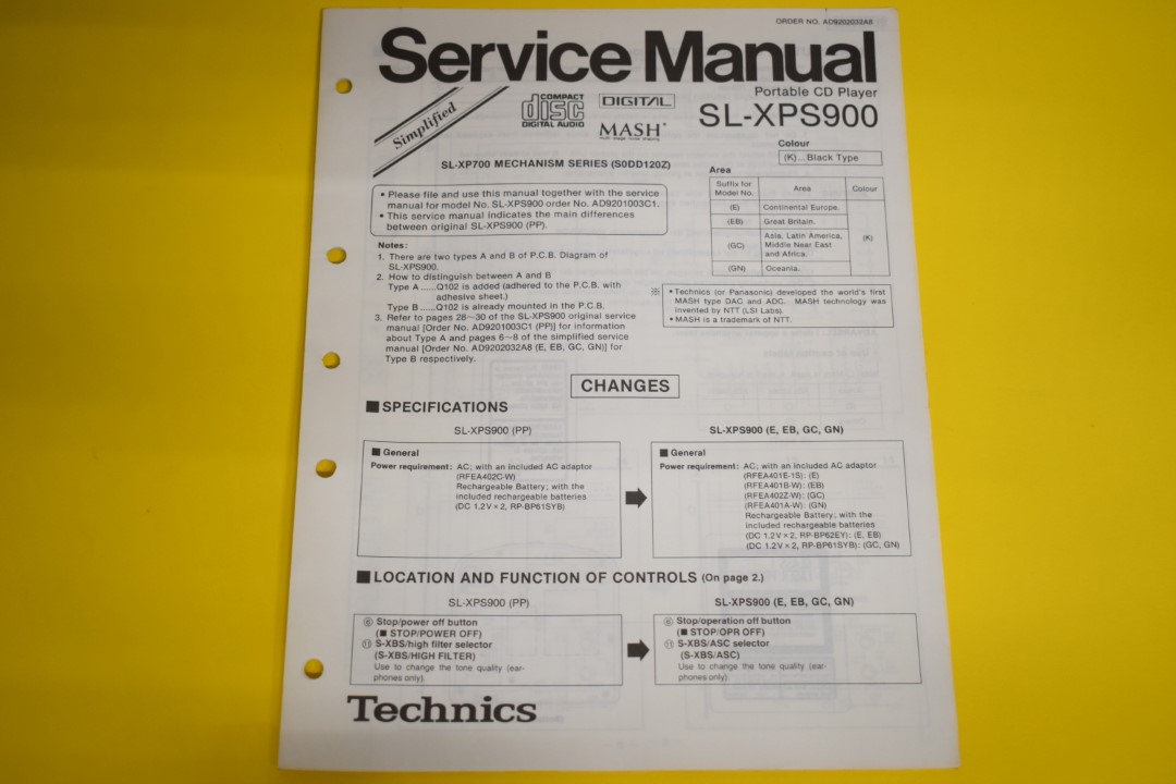 Technics SL-XPS900 Portable CD-Player Service Manual