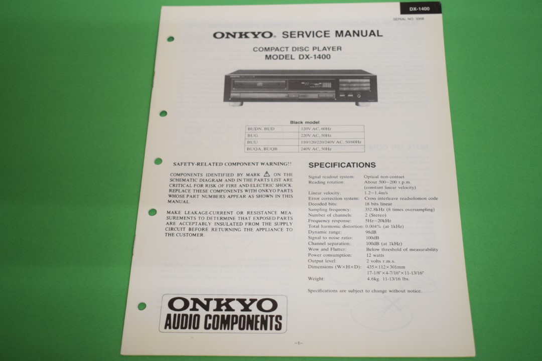 Onkyo DX-1400 CD-Player Service Manual