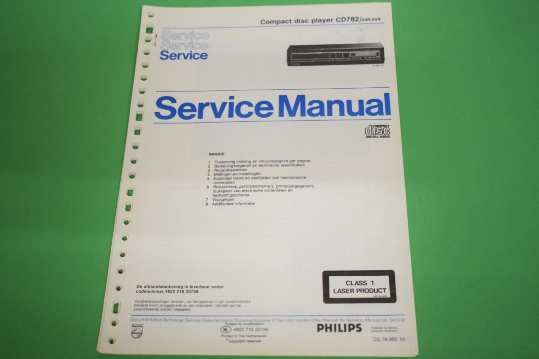 Philips CD782 CD-Player Model 60R/65R  (Dutch) Service Manual