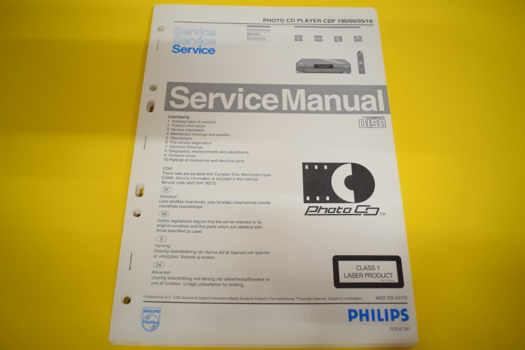 Philips CDF 190/00/05/19 Photo CD Player Service Manual