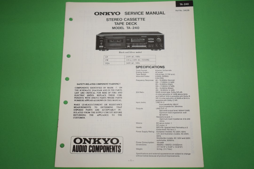 Onkyo TA-240 Cassette Deck Service Manual