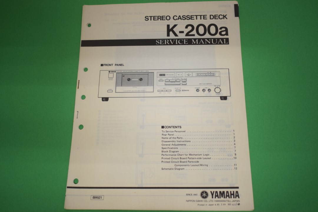 Yamaha K-200a Cassette Deck Service Manual