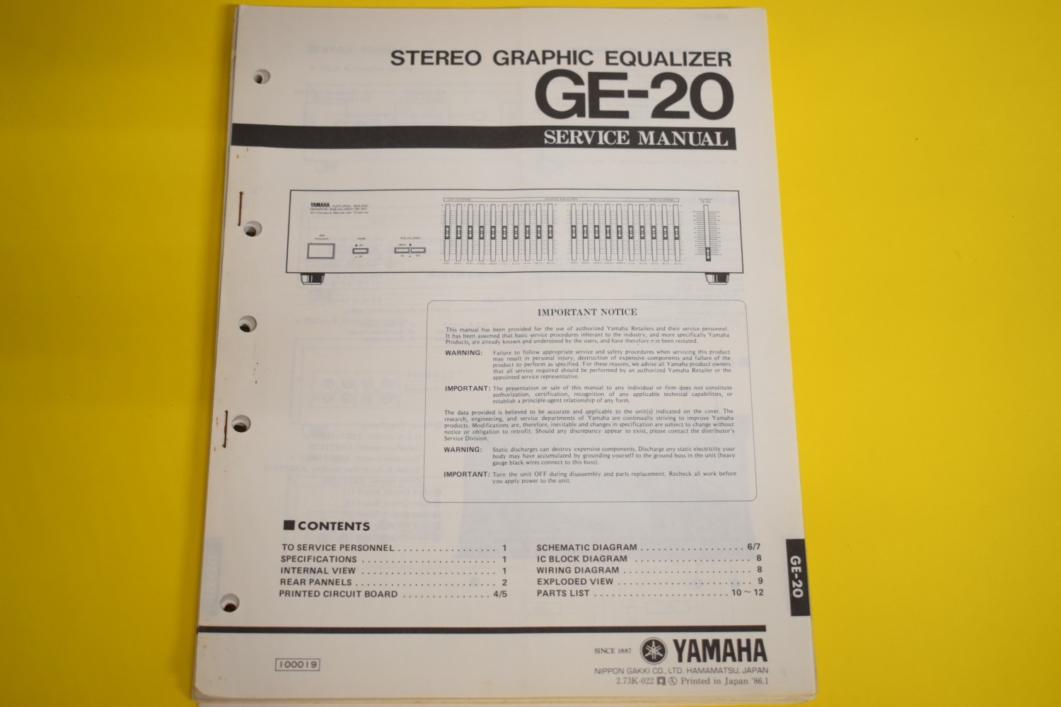 Yamaha GE-20 Equalizer Service Manual