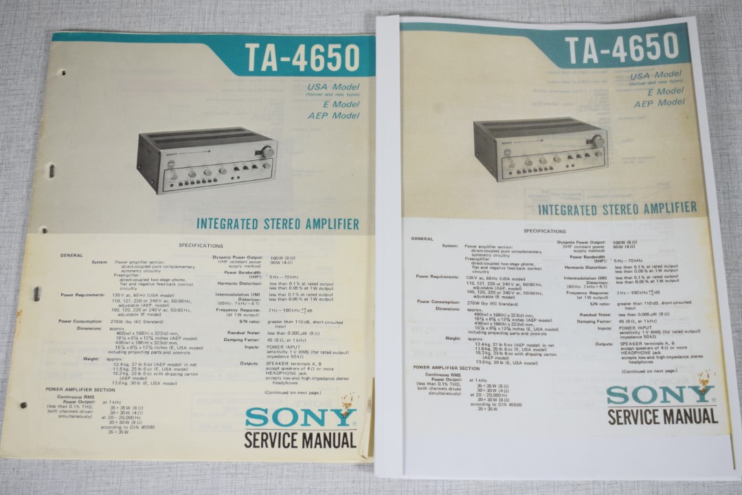 Sony TA-4650 V-FET Amplifier Photocopy Original Service Manual