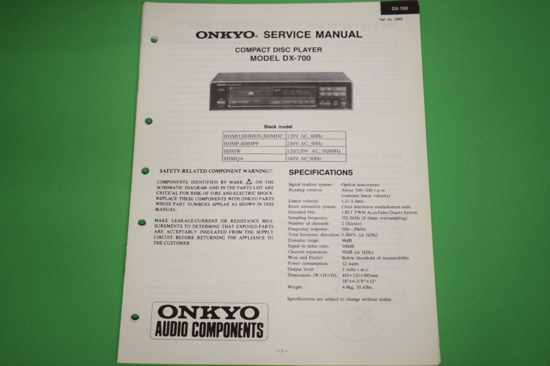 Onkyo DX-700 CD-Player Service Manual