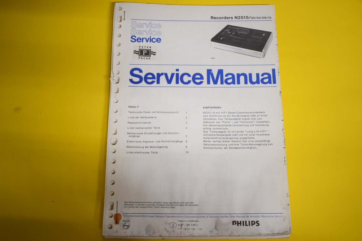 Philips N2515 cassettedeck Service Manual – German